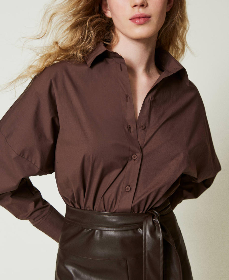 Short poplin and coated fabric jumpsuit