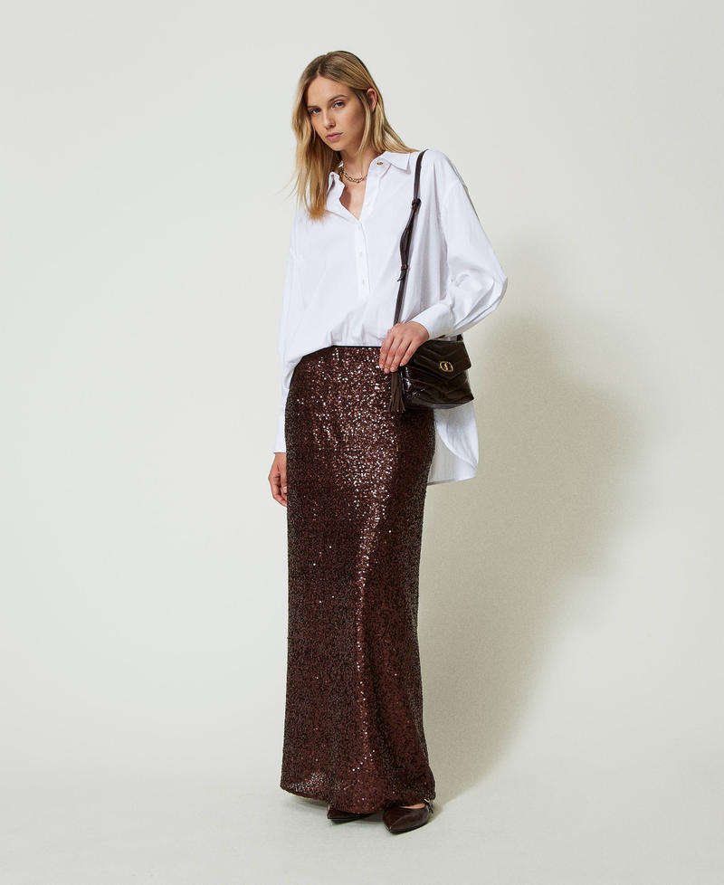 Full sequin long skirt Chocolate Woman 242TF2030_00085_01