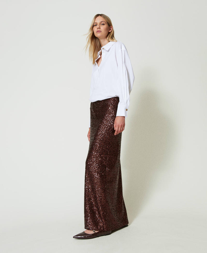 Full sequin long skirt Chocolate Woman 242TF2030_00085_02