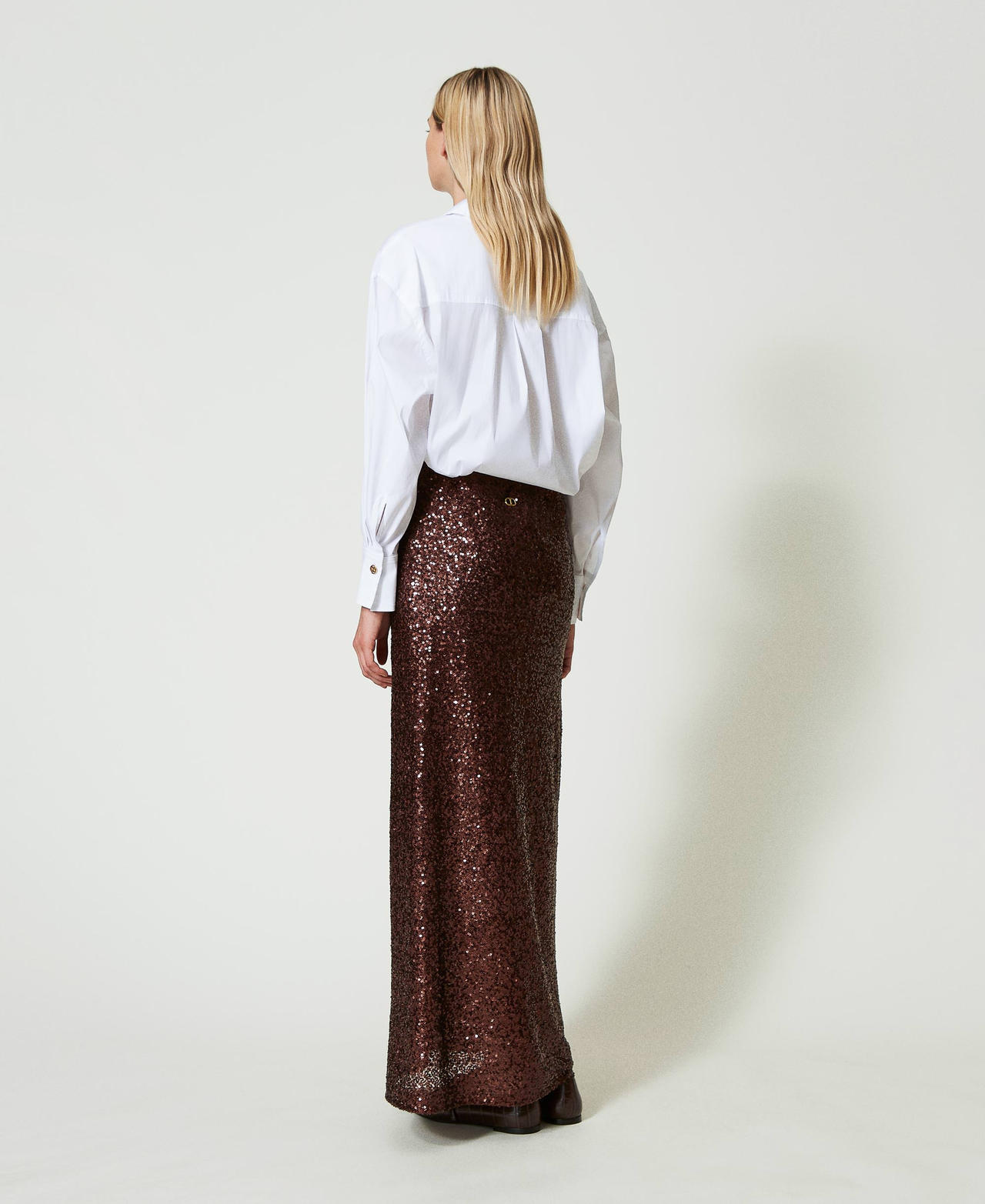 Full sequin long skirt Chocolate Woman 242TF2030-03