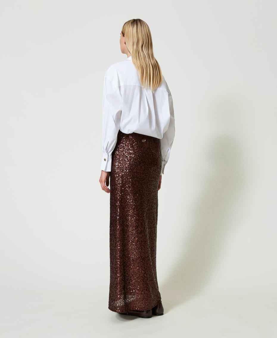 Full sequin long skirt Chocolate Woman 242TF2030_00085_03