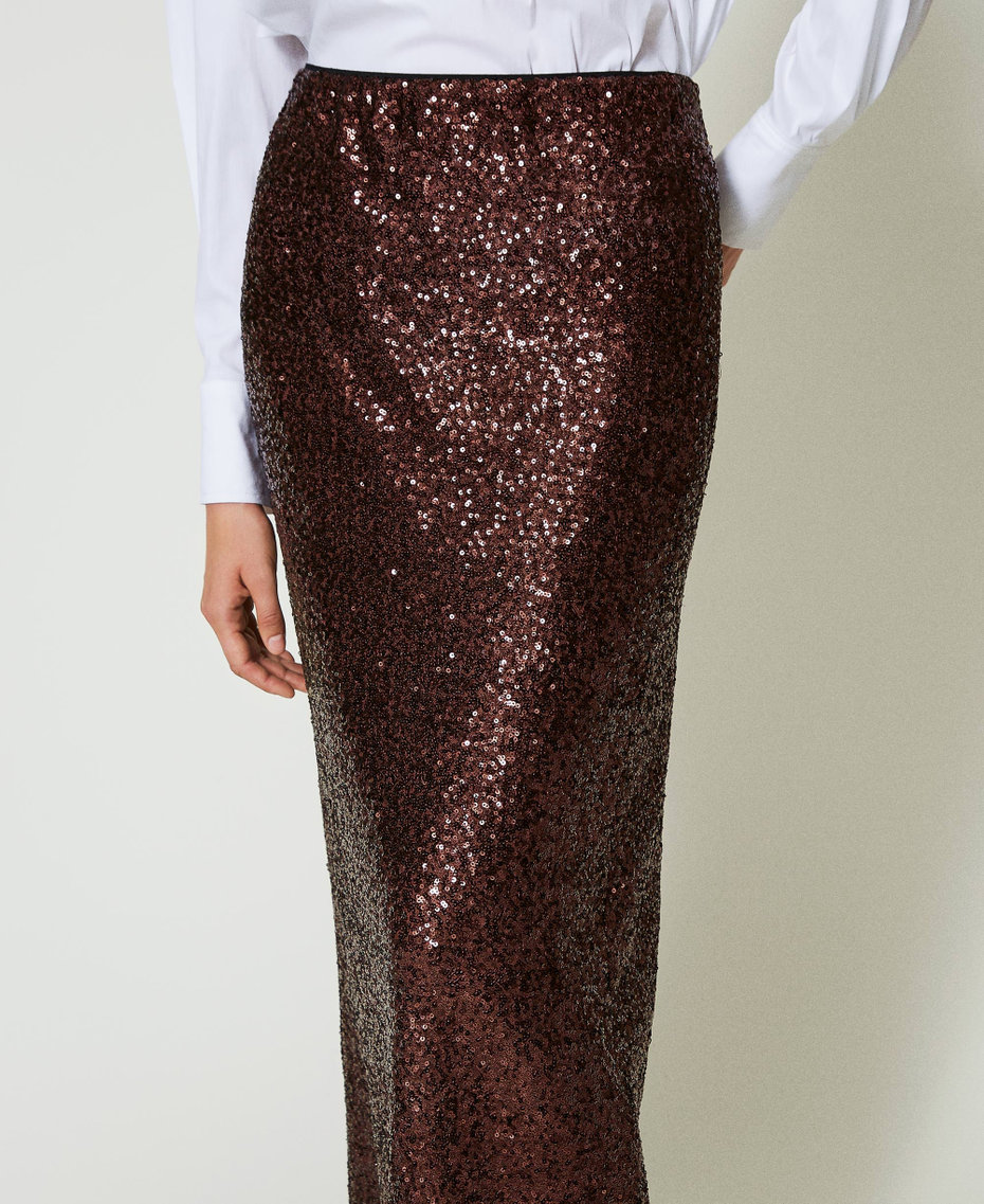 Full sequin long skirt Chocolate Woman 242TF2030_00085_04