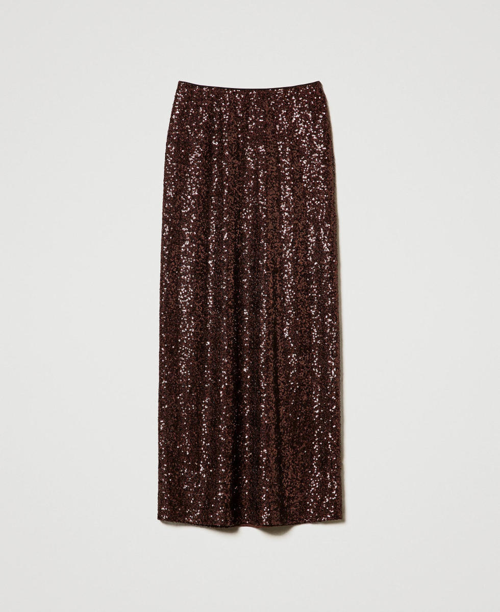 Full sequin long skirt Chocolate Woman 242TF2030_00085_S0