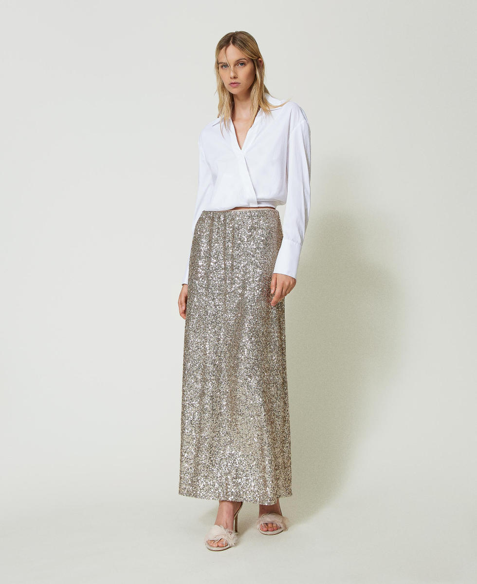 Full sequin long skirt Woman Silver TWINSET Milano