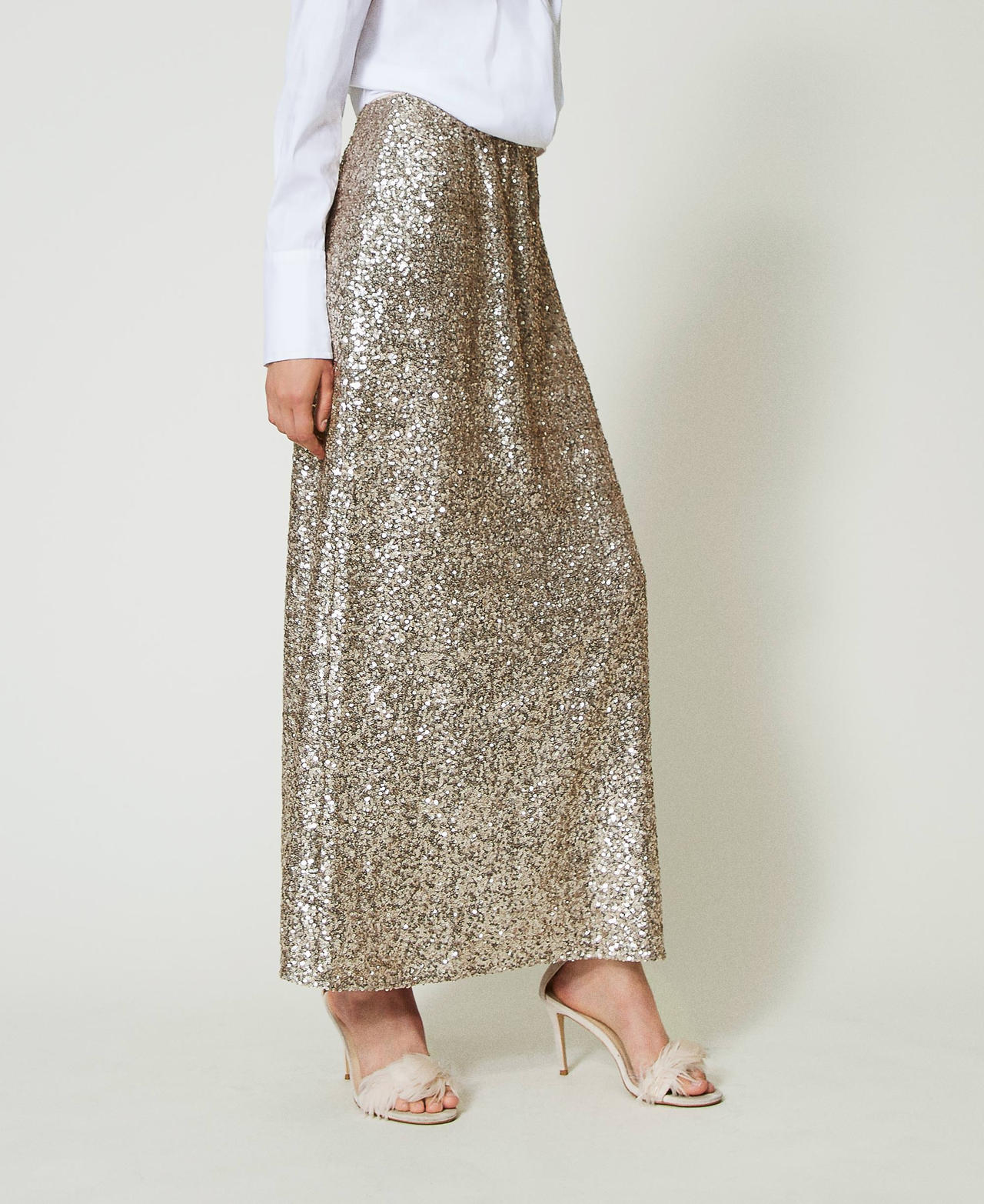 Full sequin long skirt Platinum Woman 242TF2030_12023_02