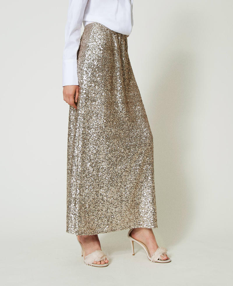 Full sequin long skirt Chocolate Woman 242TF2030-02