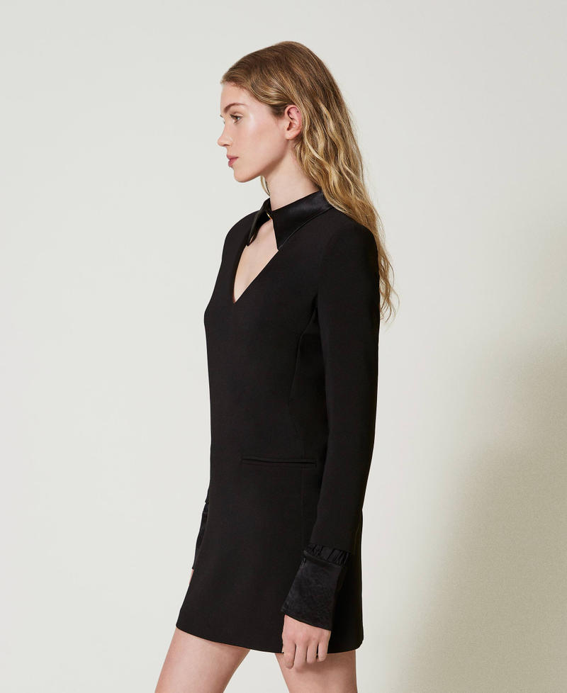 Short crêpe dress with satin details Black Woman 242TF2053_00006_01