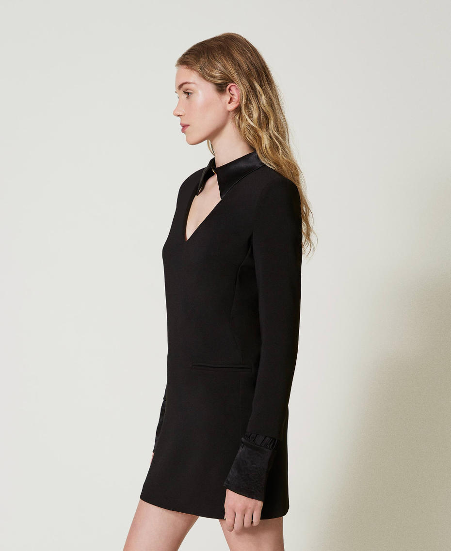 Short crêpe dress with satin details Black Woman 242TF2053_00006_01