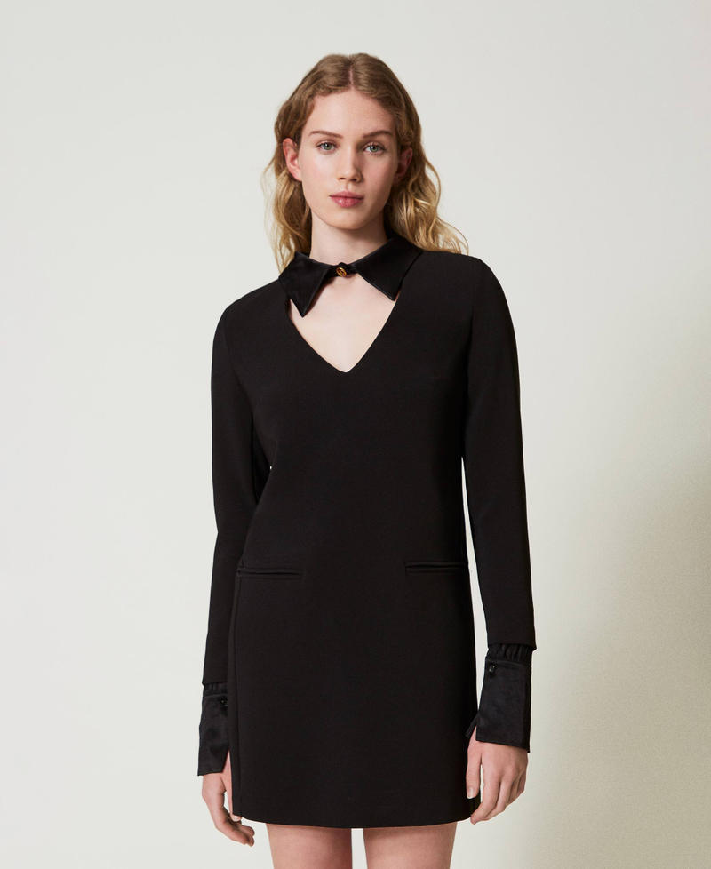 Short crêpe dress with satin details Black Woman 242TF2053_00006_02
