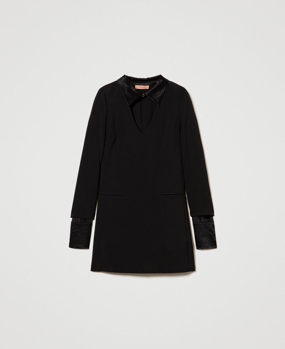 Short crêpe dress with satin details Black Woman 242TF2053_00006_S0