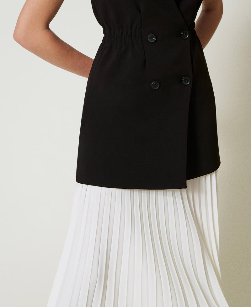 Crêpe gilet and long pleated skirt Bicolour Black / "Snow" White Woman 242TF2054_03710_04