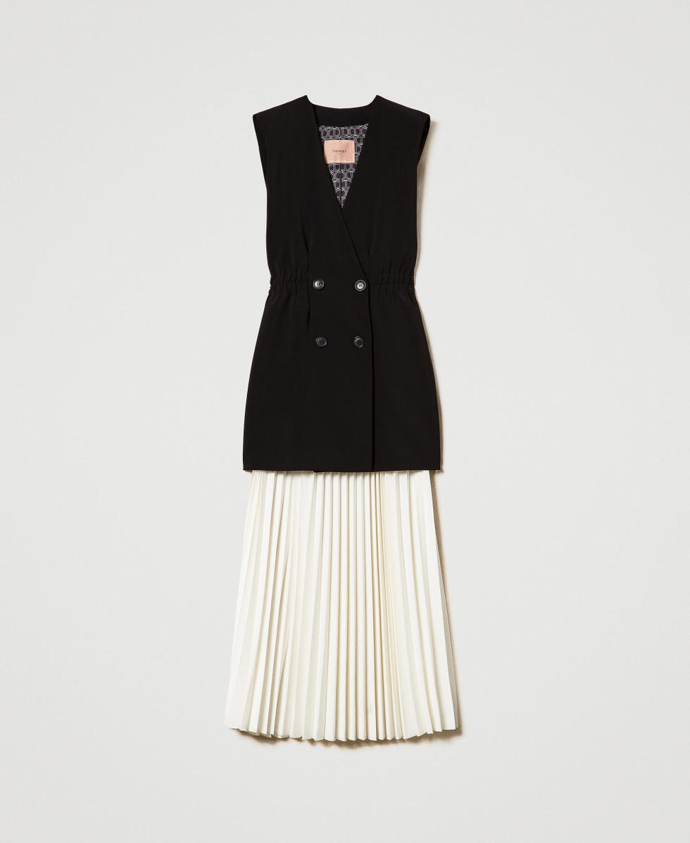 Crêpe gilet and long pleated skirt Woman, Black | TWINSET Milano