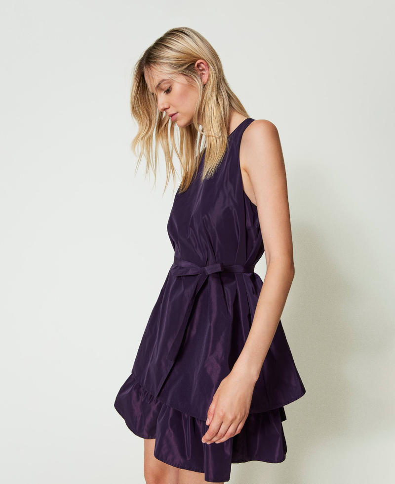 Short taffeta dress with flounce Eggplant Woman 242TF2090_00029_01