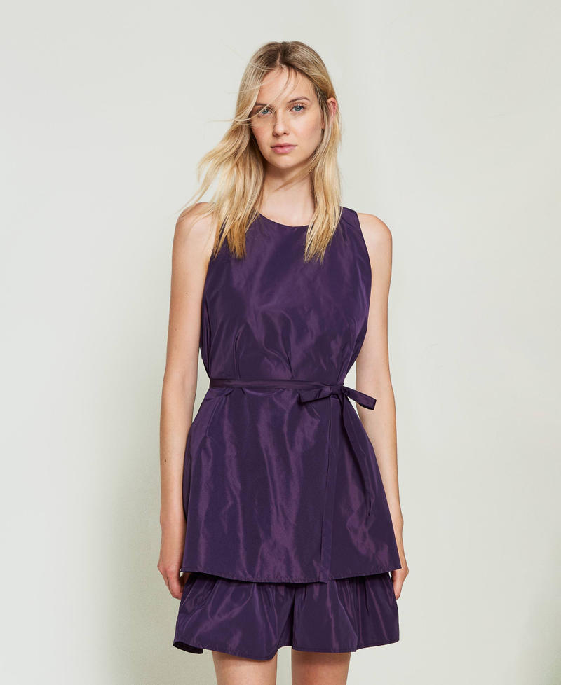 Short taffeta dress with flounce Eggplant Woman 242TF2090_00029_02