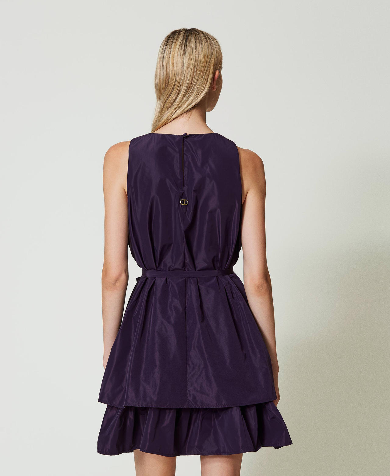 Short taffeta dress with flounce Eggplant Woman 242TF2090_00029_03