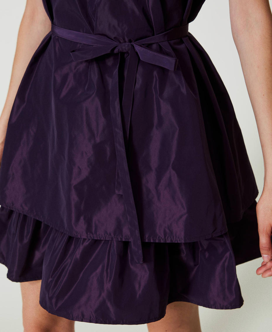 Short taffeta dress with flounce Eggplant Woman 242TF2090_00029_04