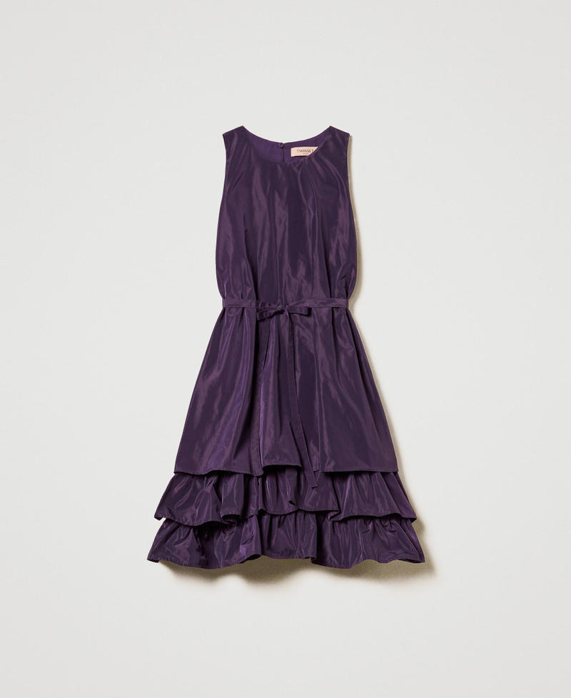 Short taffeta dress with flounce Eggplant Woman 242TF2090_00029_S0