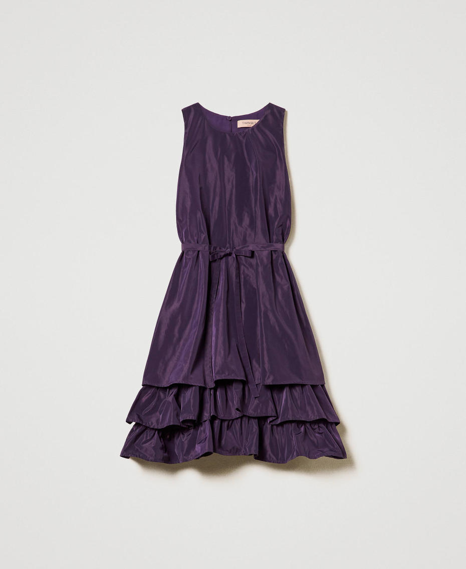 Short taffeta dress with flounce Eggplant Woman 242TF2090_00029_S0