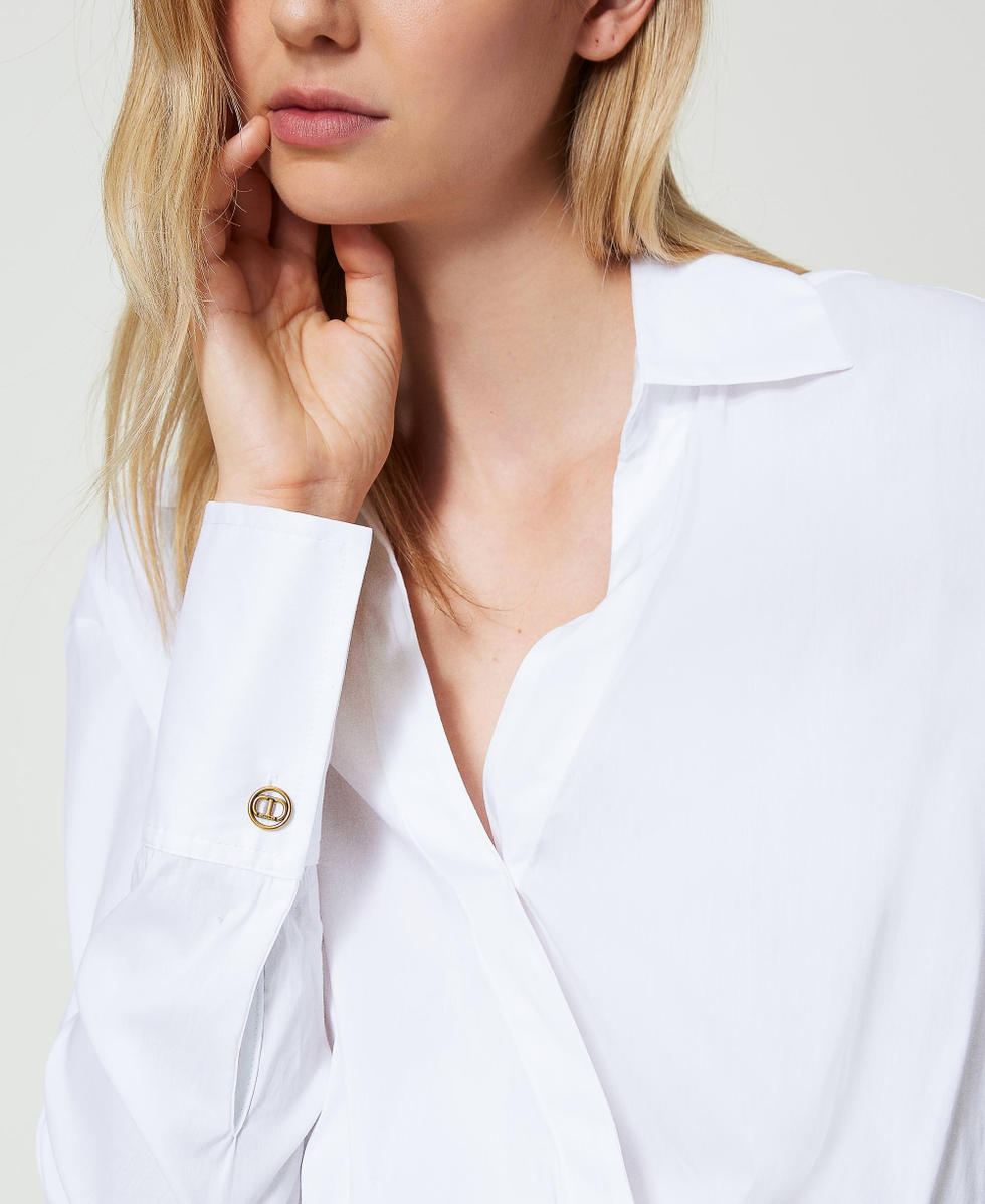 Blusa de popelina cruzada Mujer Blanco TWINSET Milano
