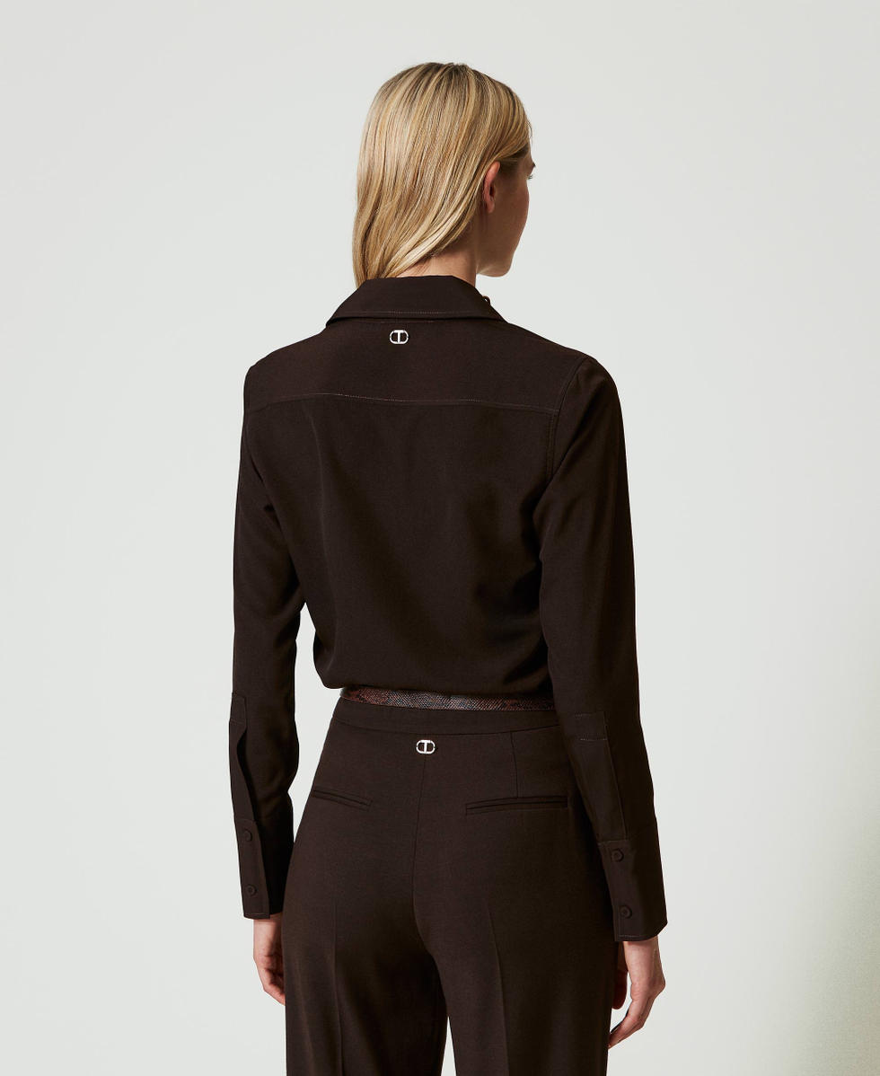 Camisa de crep&eacute; de China Chocolate Mujer 242TF2112_00085_03