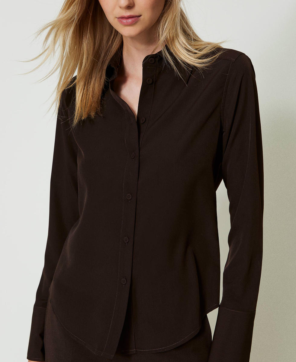 Camisa de crep&eacute; de China Chocolate Mujer 242TF2112_00085_04