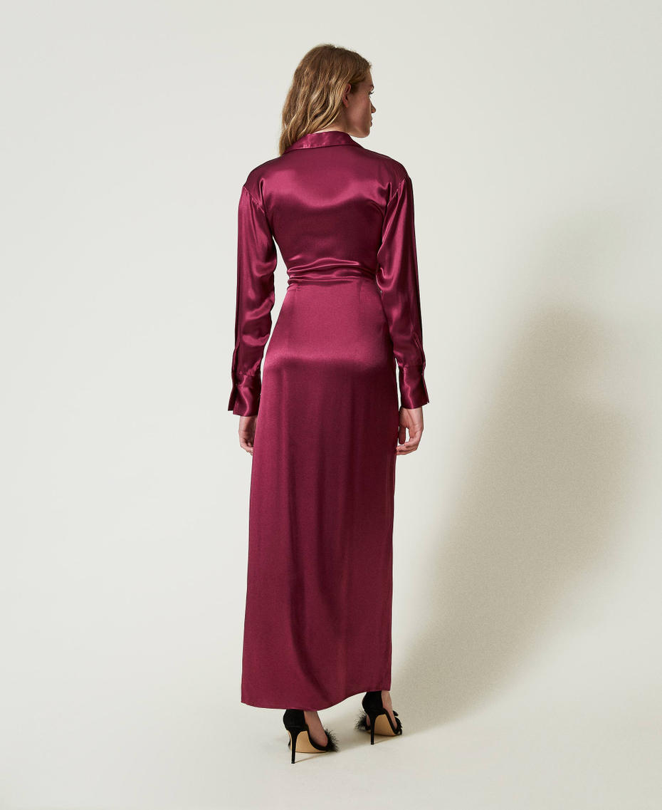 Long satin wrap-around dress Burgundy Woman 242TF2121_12022_04