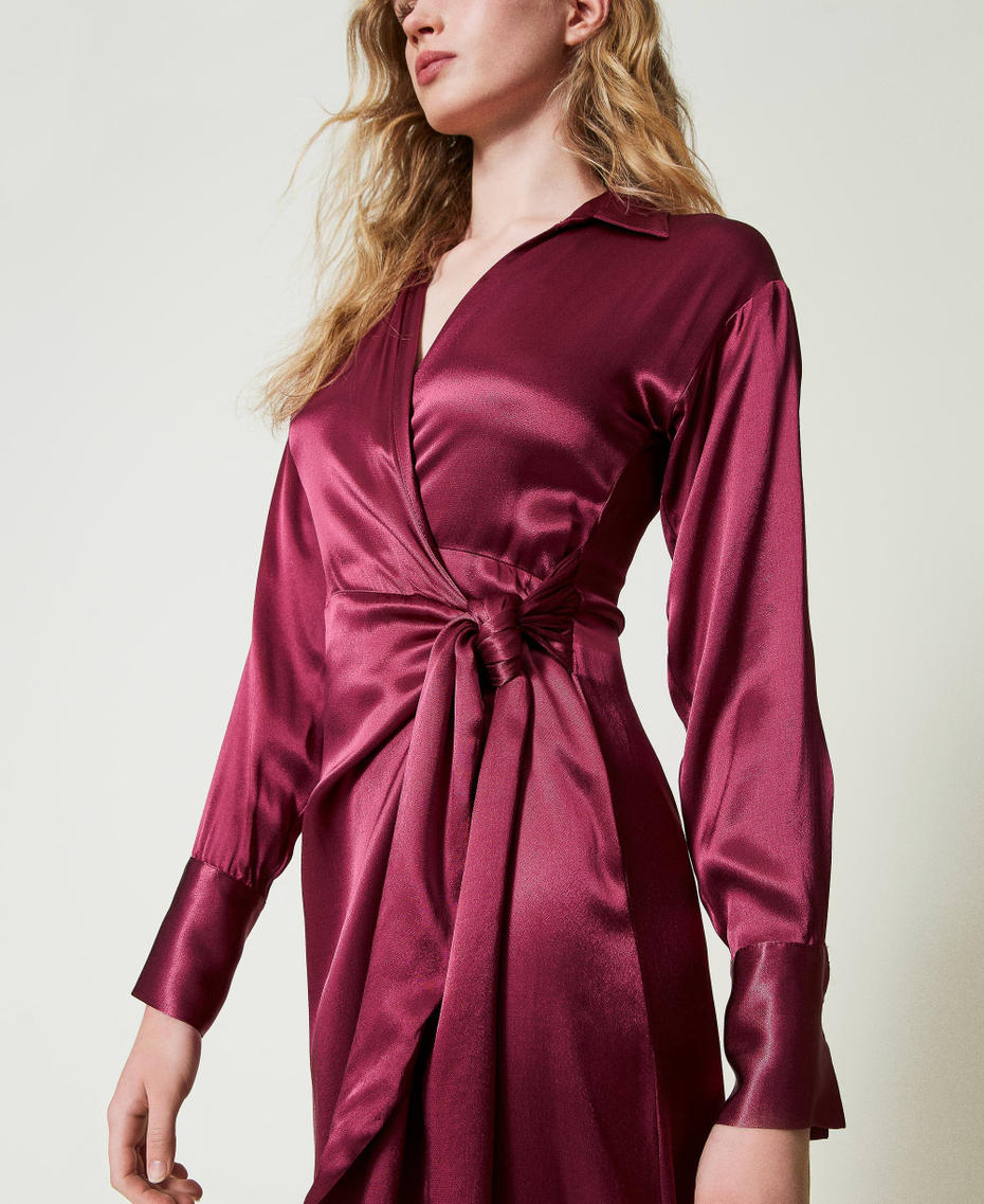 Long satin wrap-around dress Burgundy Woman 242TF2121_12022_05