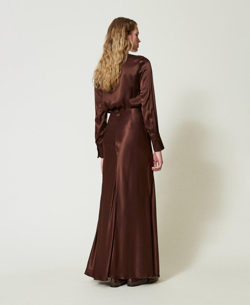 Long satin skirt with draping Chocolate Woman 242TF2122-03