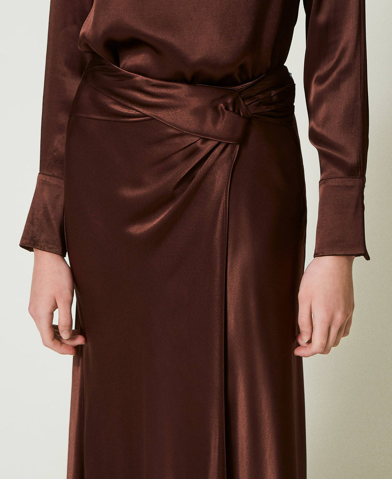 Long satin skirt with draping Chocolate Woman 242TF2122_00085_04