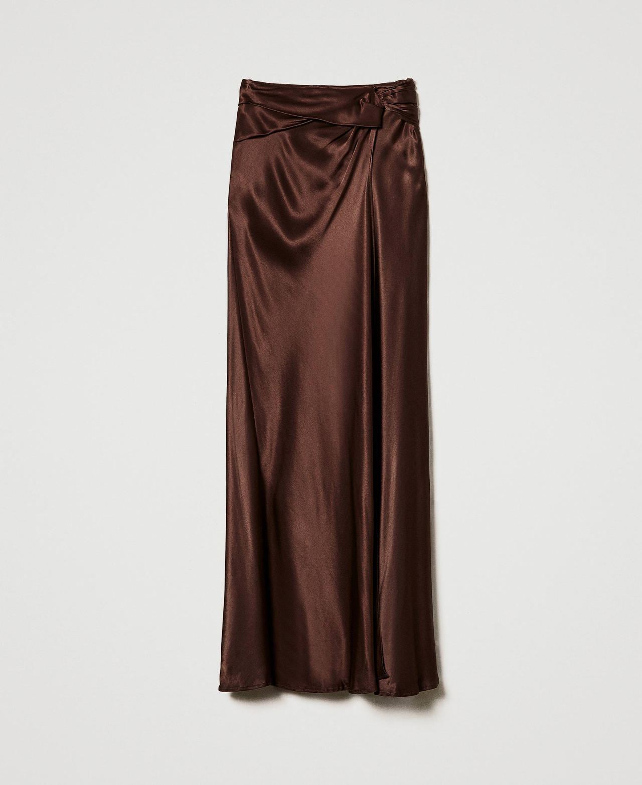 Long satin skirt with draping Chocolate Woman 242TF2122_00085_0S