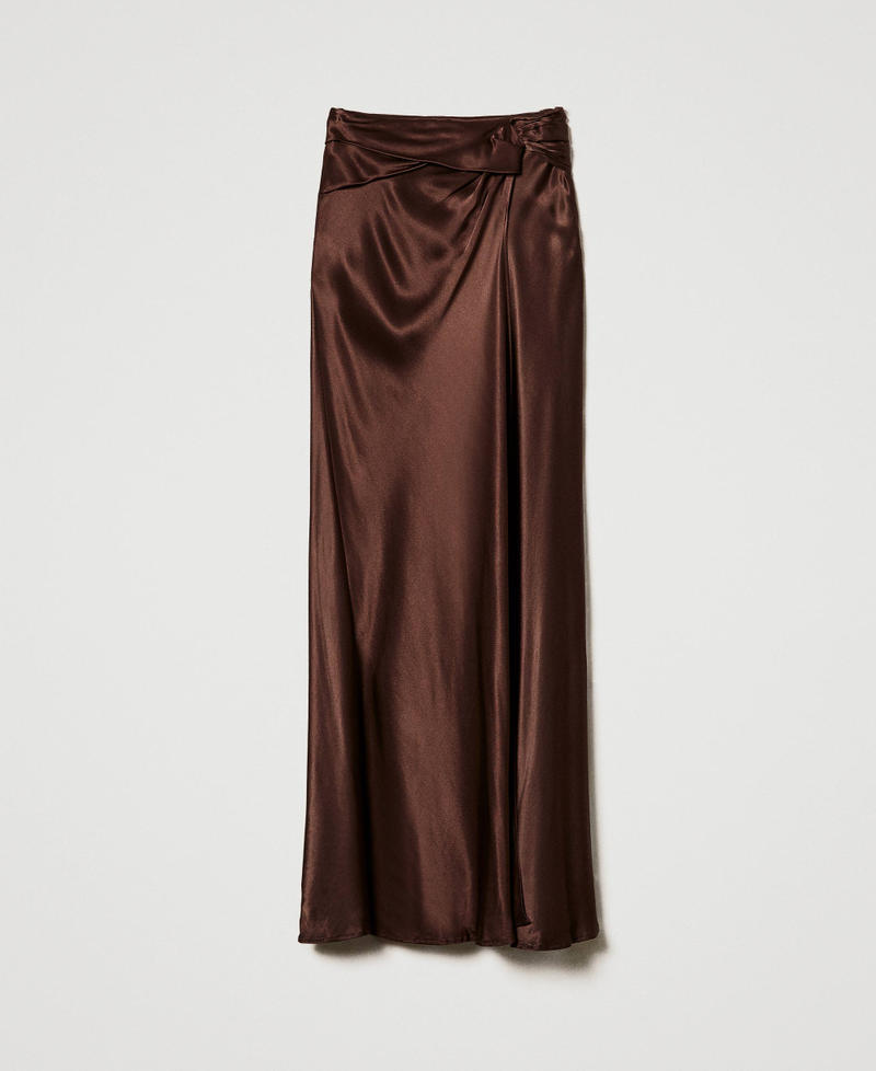 Long satin skirt with draping Chocolate Woman 242TF2122_00085_S0