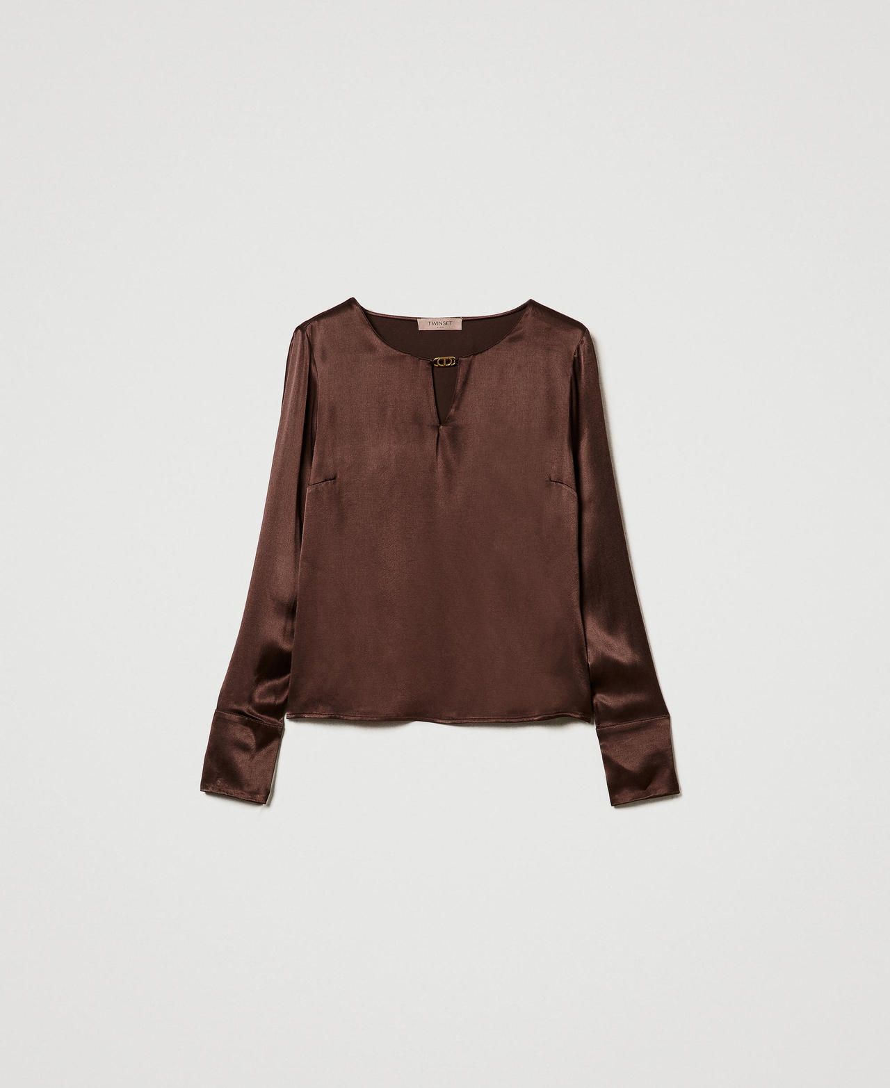 Satin blouse with Oval T Chocolate Woman 242TF2123_00085_0S