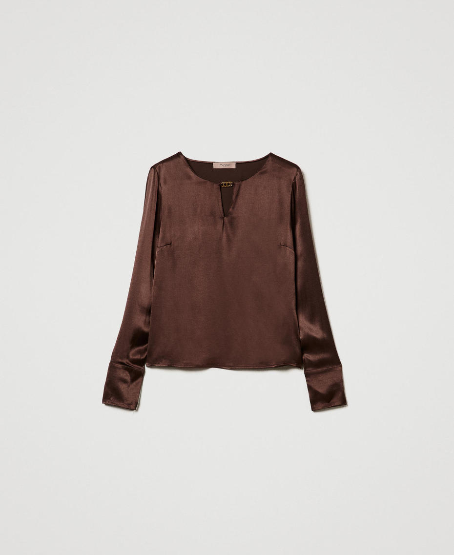 Satin blouse with Oval T Chocolate Woman 242TF2123_00085_S0