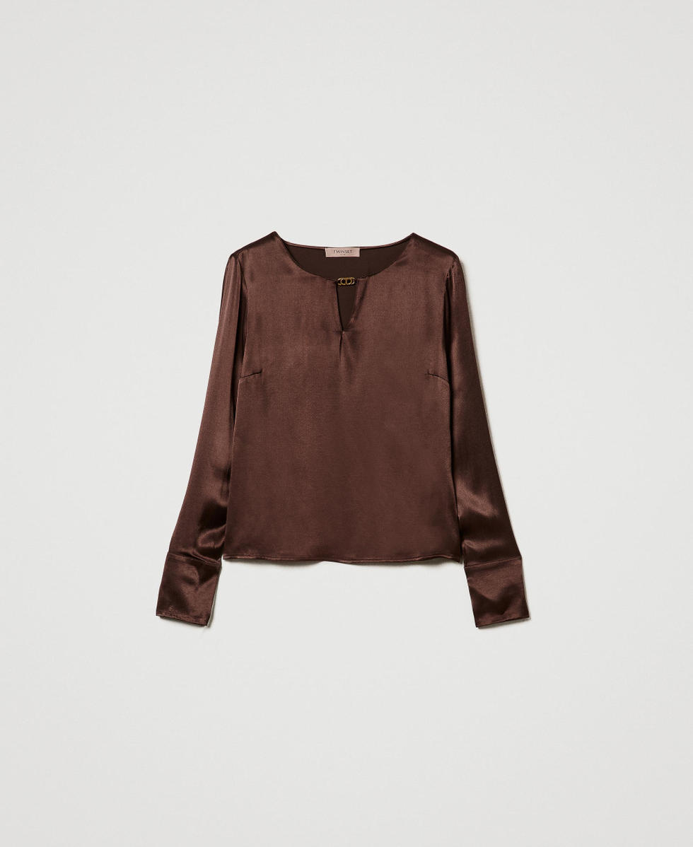 Blusa de raso con Oval T Chocolate Mujer 242TF2123_00085_S0