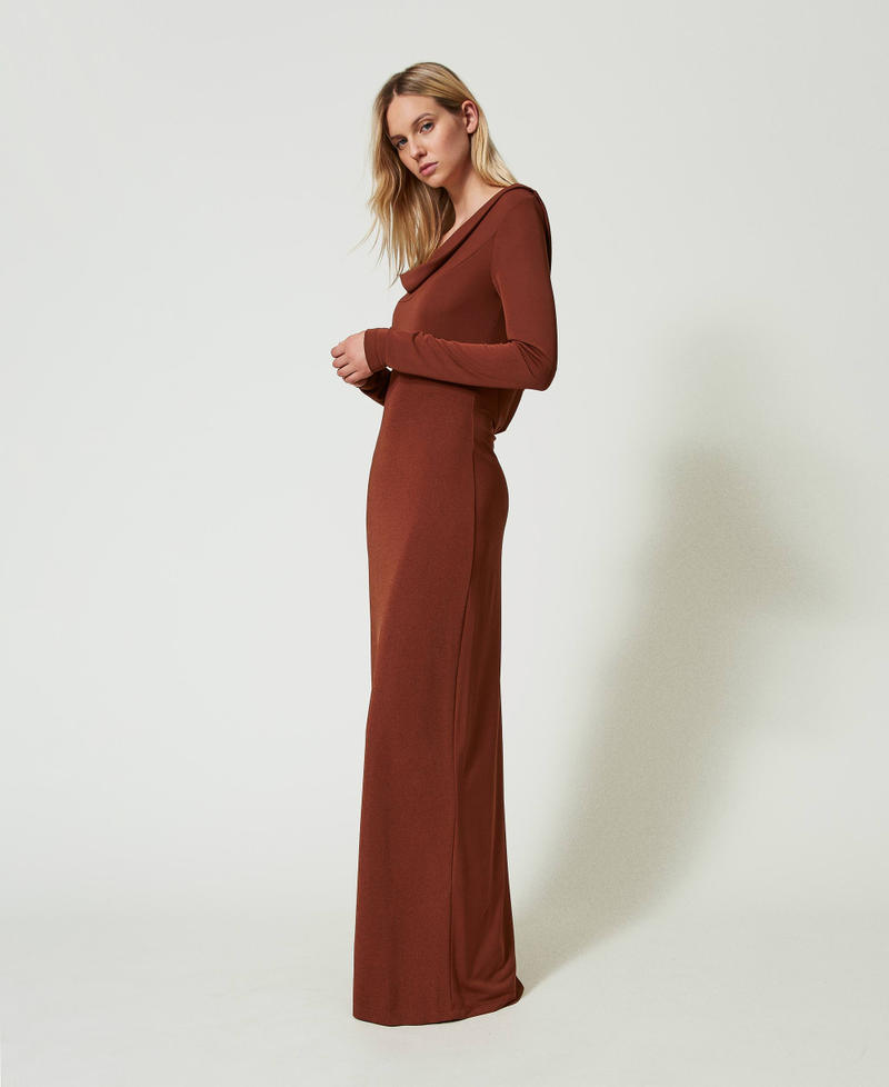 Long dress with draped neckline Terra Senese Brown Woman 242TF2150_12020_02