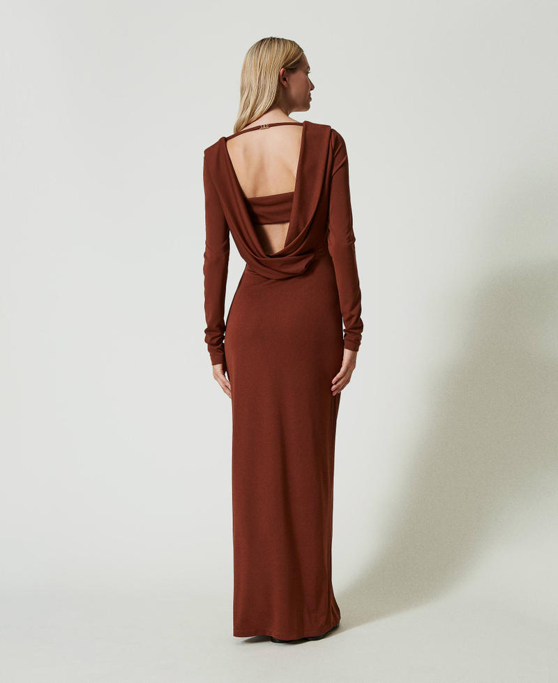 Long dress with draped neckline Terra Senese Brown Woman 242TF2150_12020_03