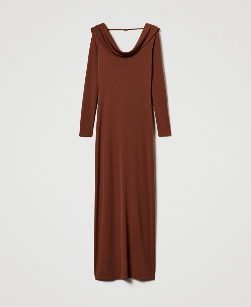Long dress with draped neckline Terra Senese Brown Woman 242TF2150_12020_S0