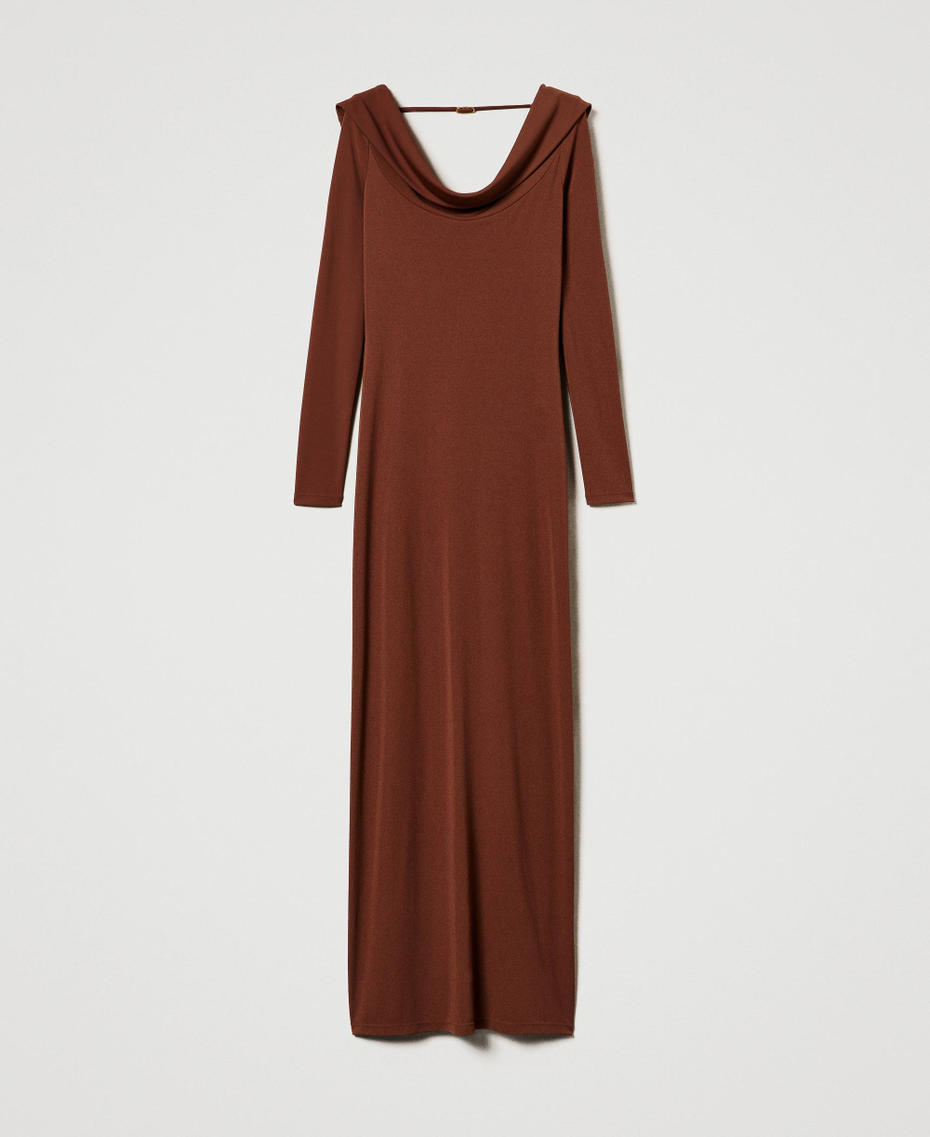 Long dress with draped neckline Terra Senese Brown Woman 242TF2150_12020_S0