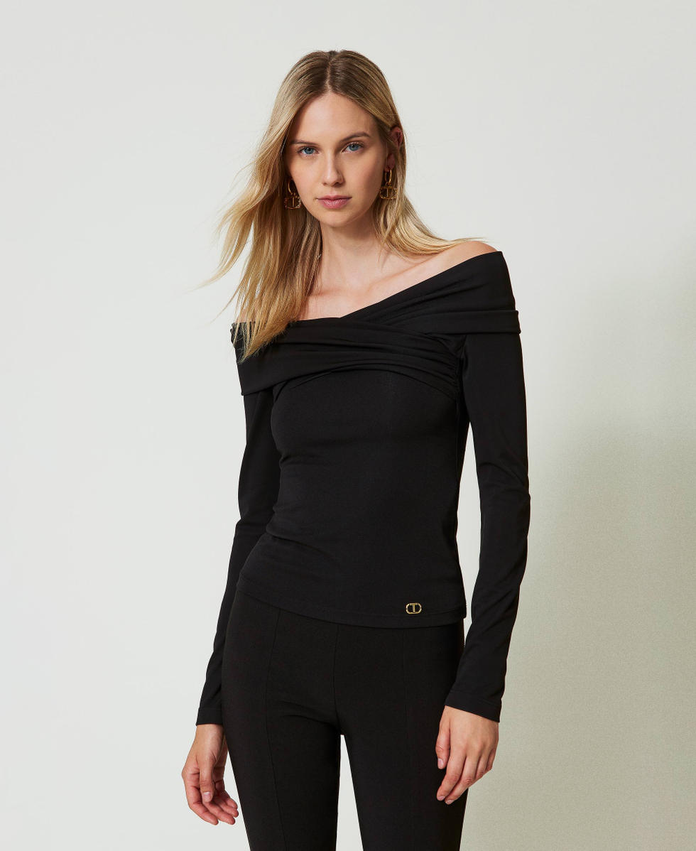 Blouse avec col fronc&eacute; Noir Femme 242TF2153_00006_01