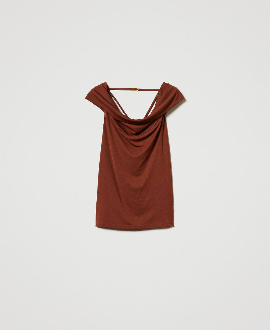 Draped neck top Terra Senese Brown Woman 242TF2154_12020_S0