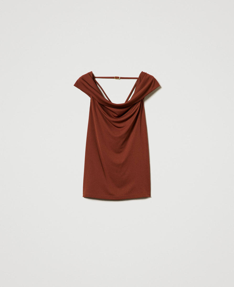 Top avec col drap&eacute; Marron &laquo;&nbsp;Terre de Sienne&nbsp;&raquo; Femme 242TF2154_12020_S0