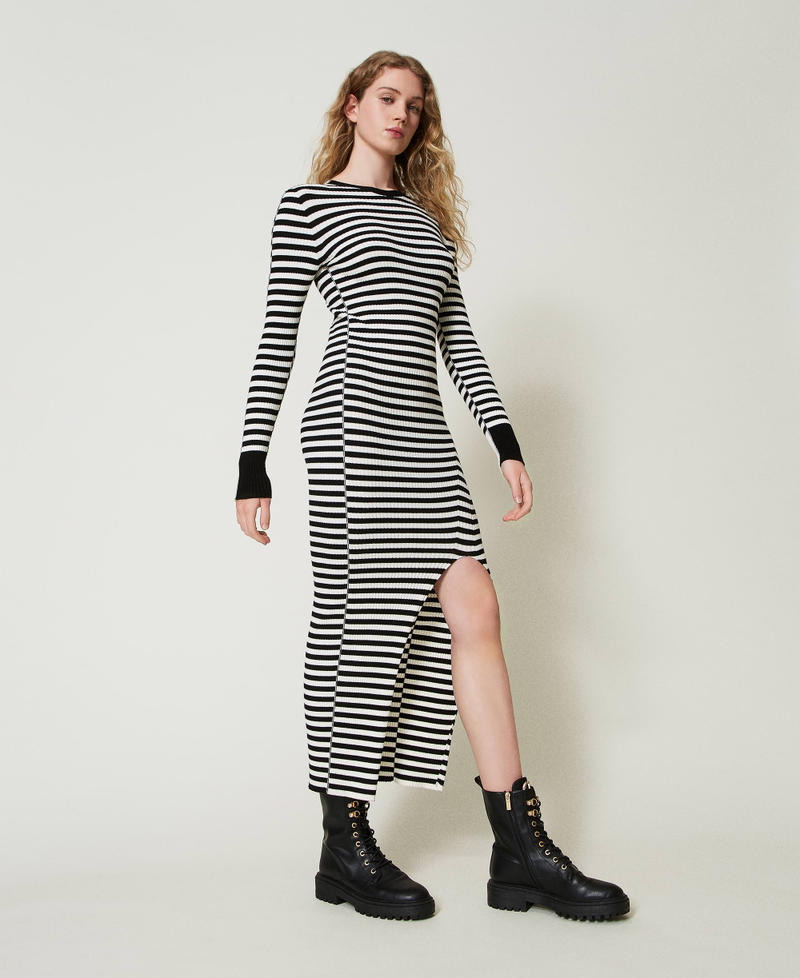 Long striped knit dress Woman, White | TWINSET Milano