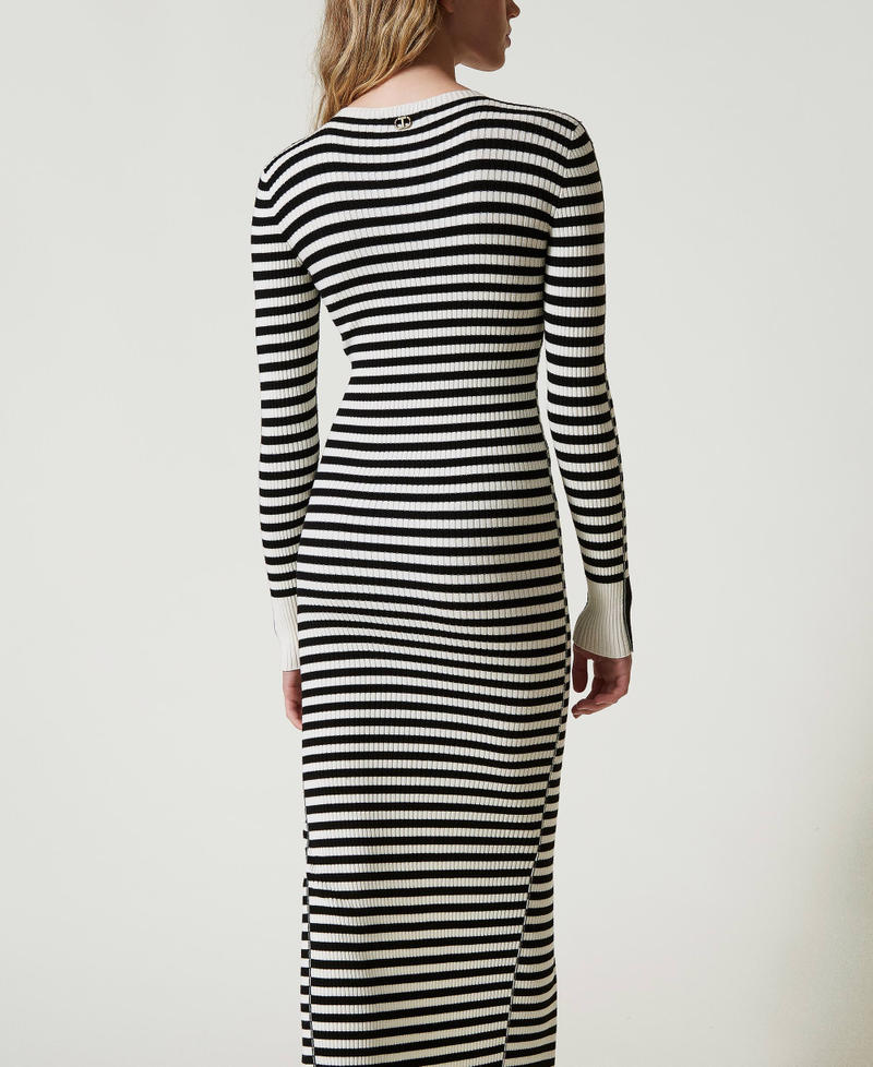 Long striped knit dress Two-tone Black / Snow White Woman 242TF3010_12063_04