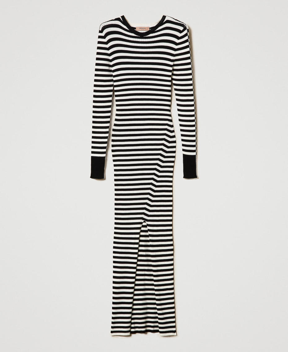 Long striped knit dress Two-tone Black / Snow White Woman 242TF3010_12063_S0