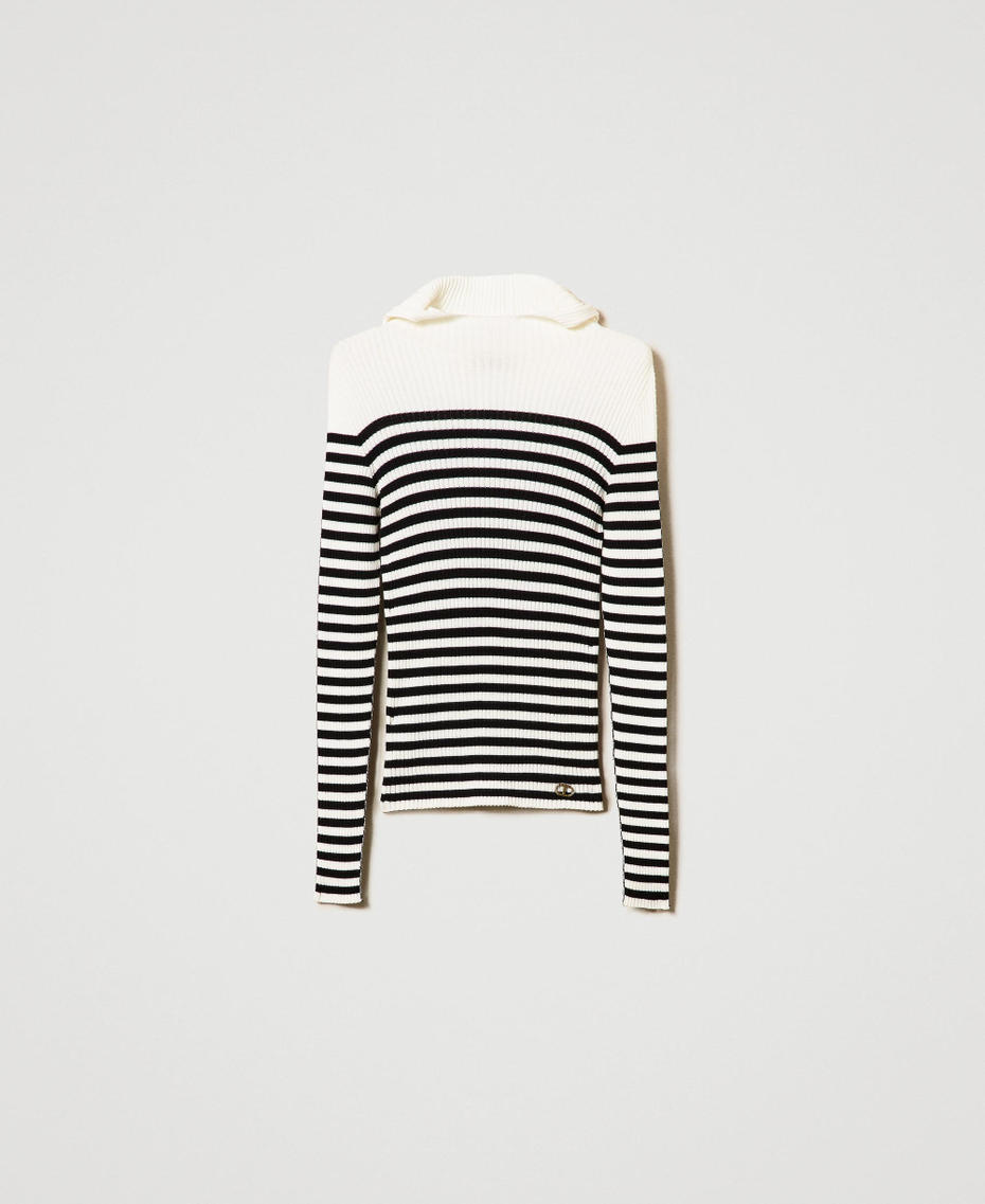 Fitted striped jumper Two-tone Black / Snow White Woman 242TF3011_12063_S0
