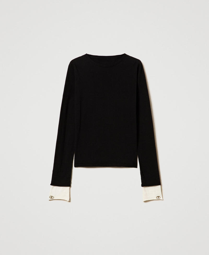 Jumper with contrasting details and Oval T Two-tone Black / Snow White Woman 242TF3020_12063_S0