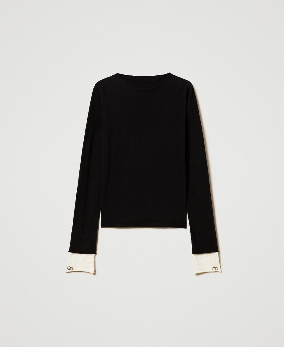 Jumper with contrasting details and Oval T Two-tone Black / Snow White Woman 242TF3020-0S