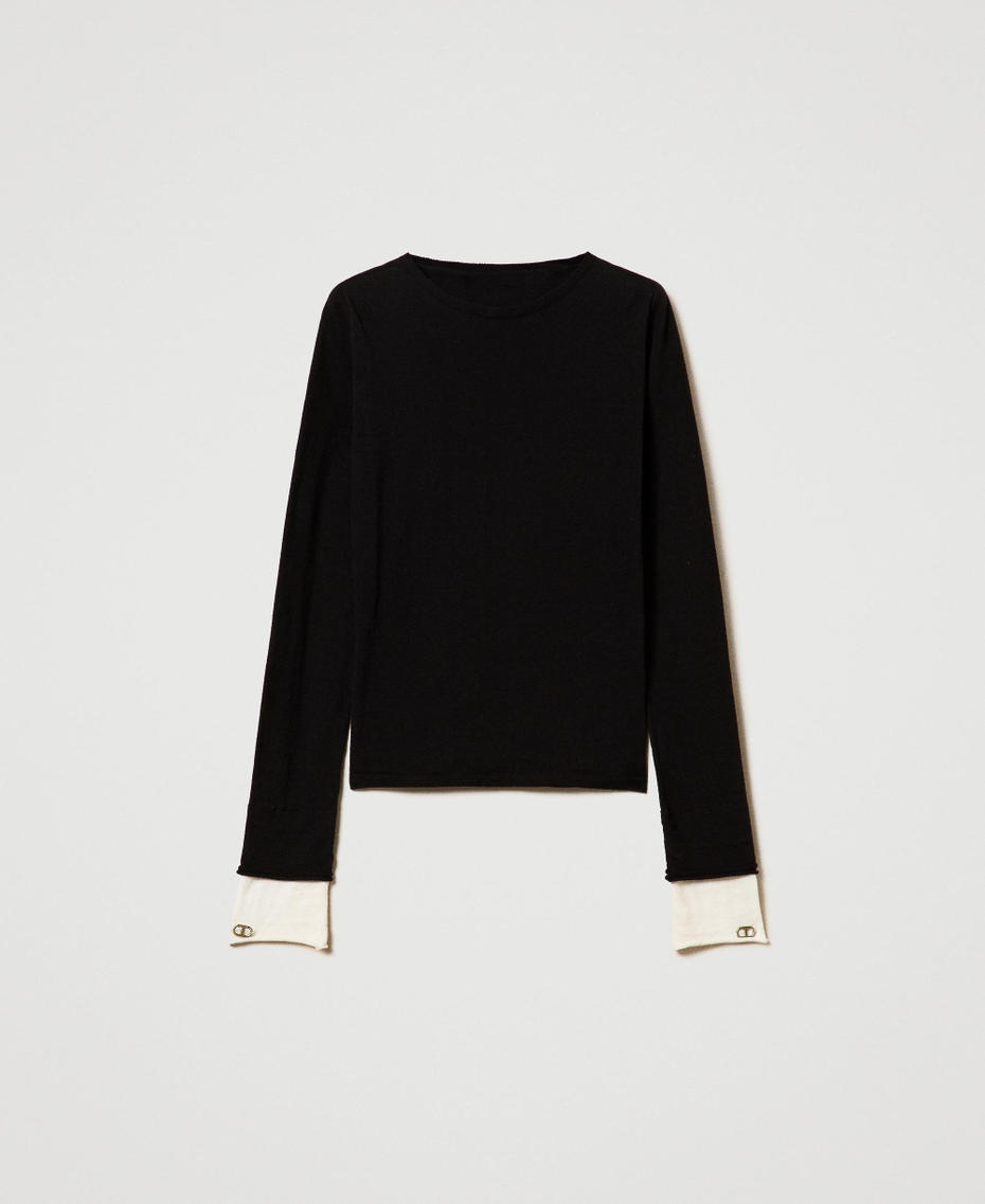 Jumper with contrasting details and Oval T Two-tone Black / Snow White Woman 242TF3020_12063_S0