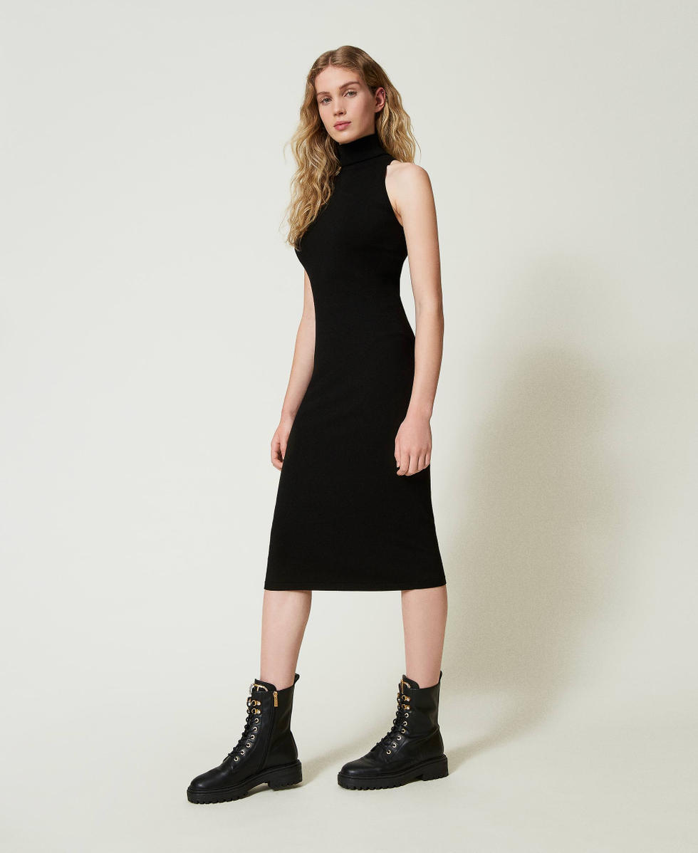 Knit halter neck midi dress Black Woman 242TF3030_00006_02