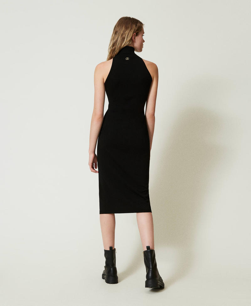 Knit halter neck midi dress Black Woman 242TF3030_00006_03